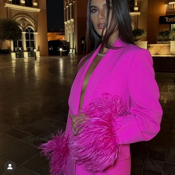Zara Sold Out Blogger Pink Feather Blazer - NEW - Picture 2 of 8